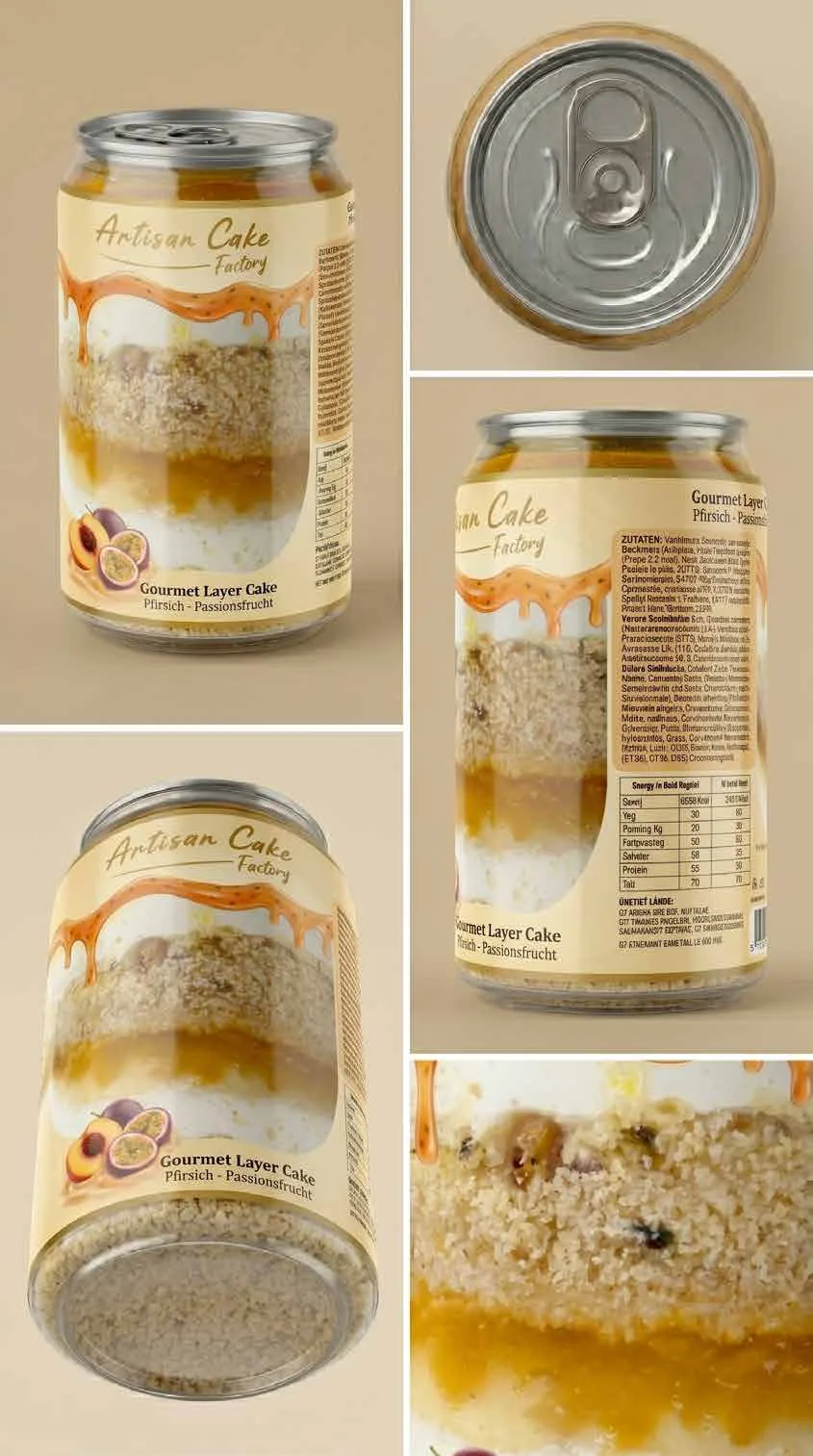 The can in detail – ring-pull lid, clear wall showing the layers and the declaration on the back