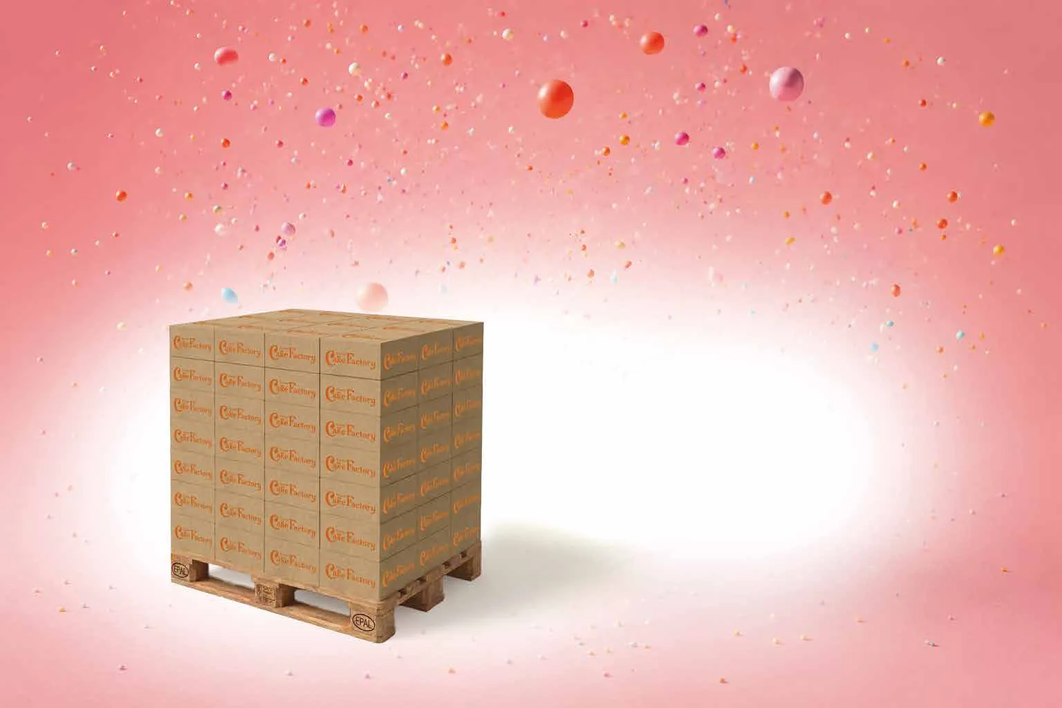 Pallet of Frozen Cake Factory cases – 16 cups per case, up to 2,112 cups per pallet