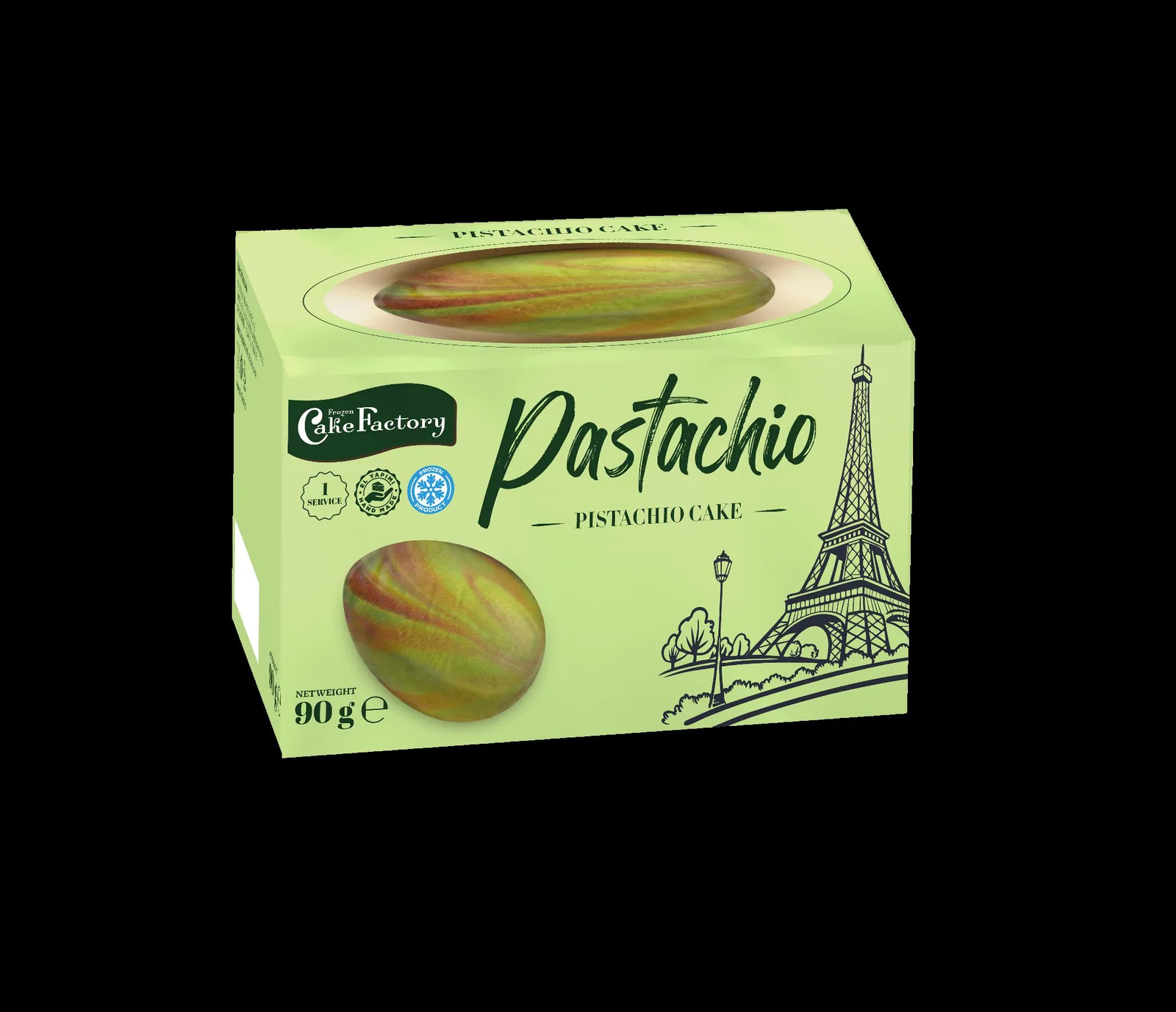 Pistachio Cake – Kuchen in Pistazienform mit grüner Faltschachtel