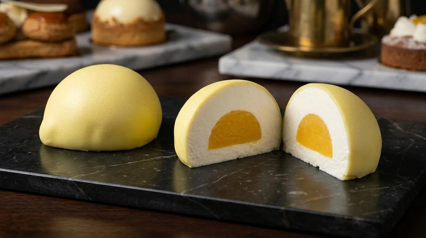Lemone im Anschnitt – helle Creme mit Zitronenkern