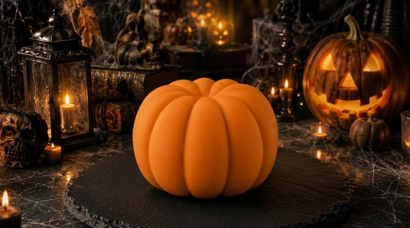 Pumpkoria Pumpkin Cake – Kuchen in Kürbisform mit orangefarbener Velvet-Hülle