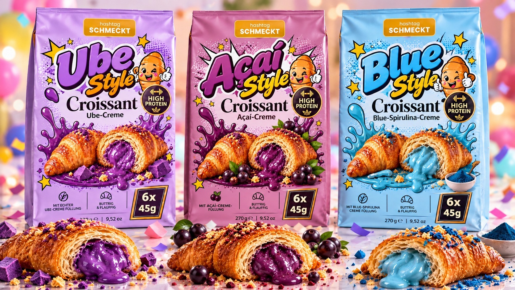 #Schmeckt Protein Croissants: Ube, Açaí, Blue, Matcha + Sguschonka Edition