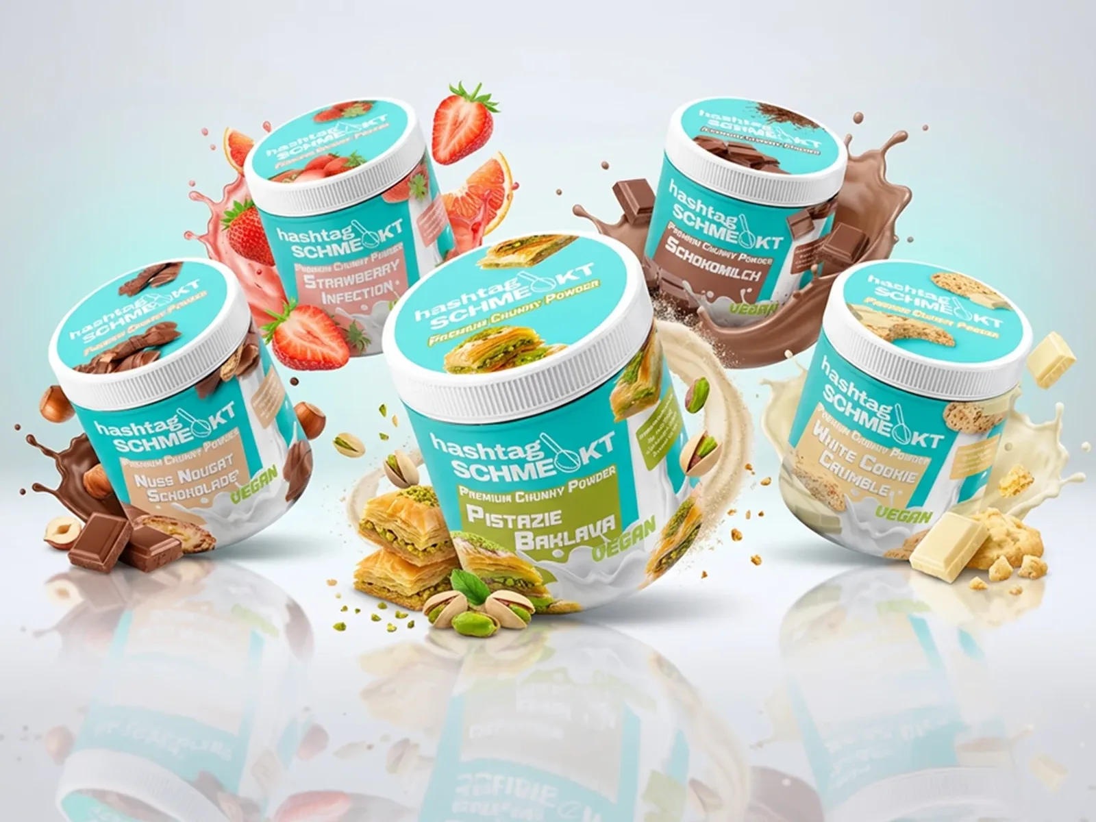 hashtag SCHMECKT Premium Chunky Powder 5 vegane Sorten