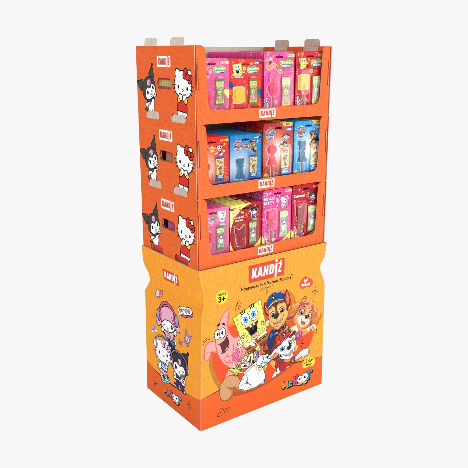 KANDIZ Display perspektivisch – vollflächig bedruckte Seitenwände mit Hello Kitty, Kuromi und My Melody