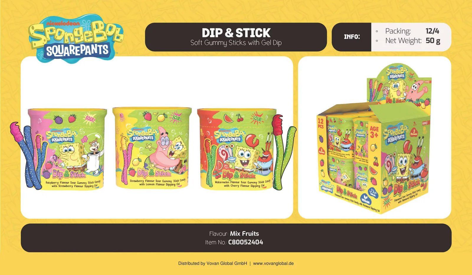 Dip & Stick Lizenz-Range mit SpongeBob, Hot Wheels, Hello Kitty - Soft Gummy Sticks mit Gel-Dip