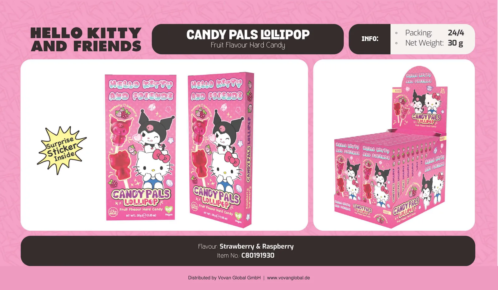 Candy Pals Lollipop Hello Kitty mit Surprise Sticker - Fruit Flavour Hard Candy
