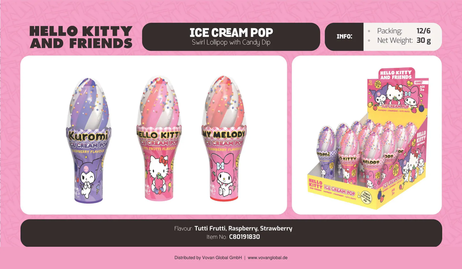 Ice Cream Pop Hello Kitty - Swirl Lollipop mit Candy Dip in Eis-Form