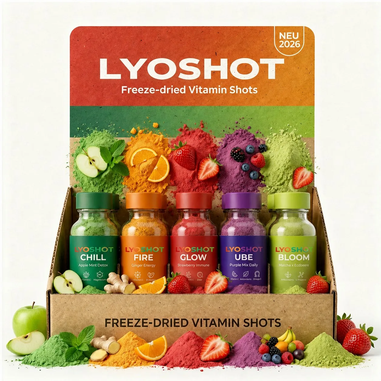 Gefriergetrocknete Vitamin-Shots - Wasser rein, schütteln, trinken