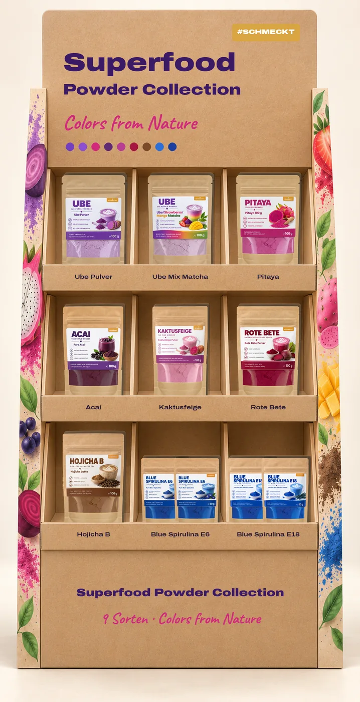 #Schmeckt Bodendisplay mit allen neun Sorten (Visualisierung)