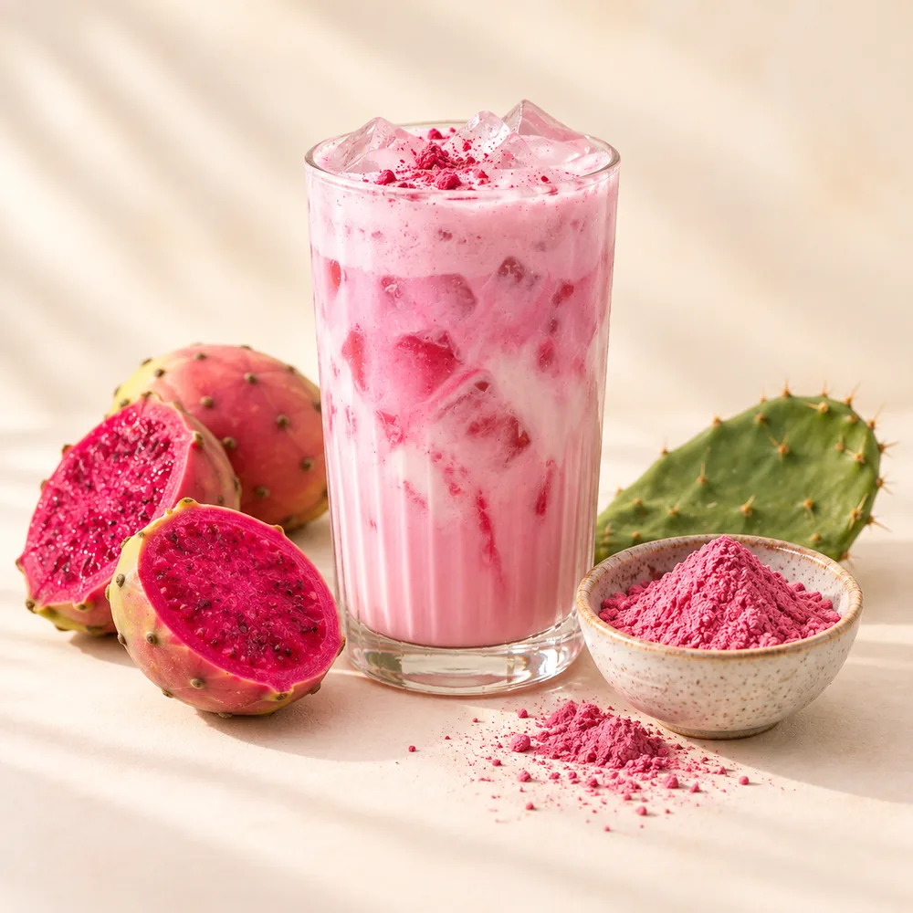 Rosa Kaktusfeigen-Latte mit Kaktusfeigen