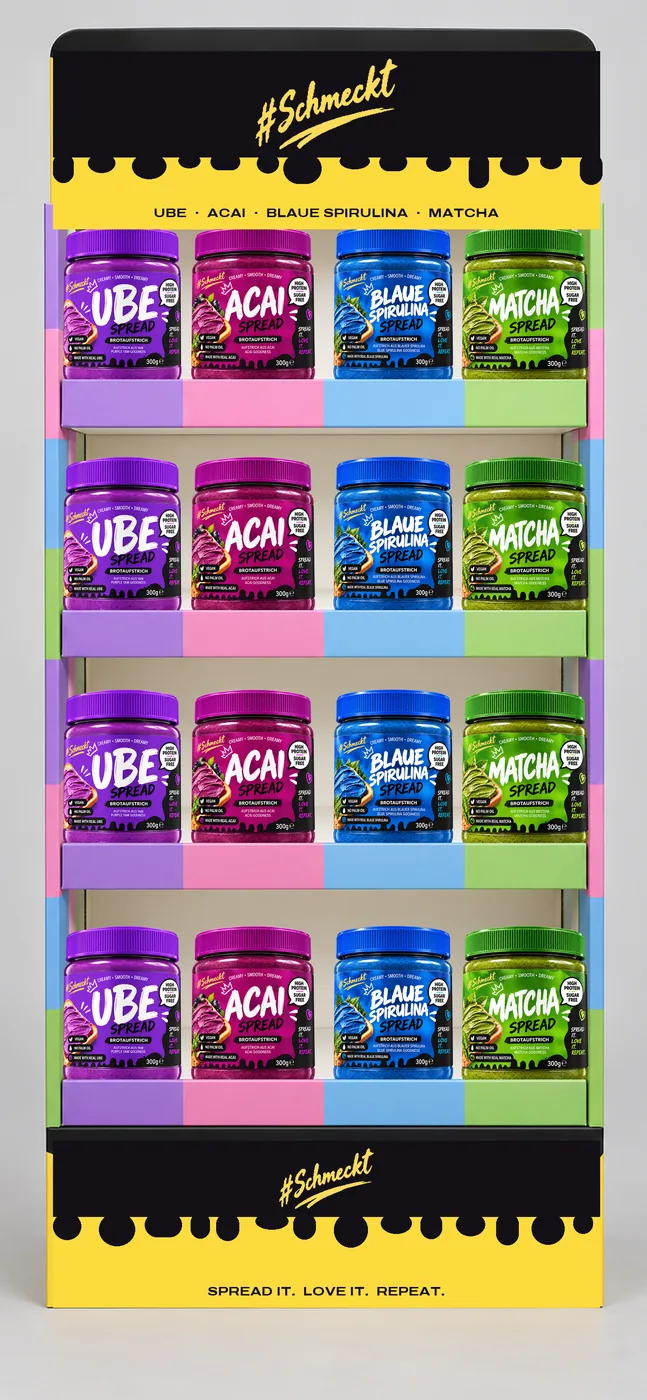 #Schmeckt Bodendisplay mit allen vier Sorten (Visualisierung)