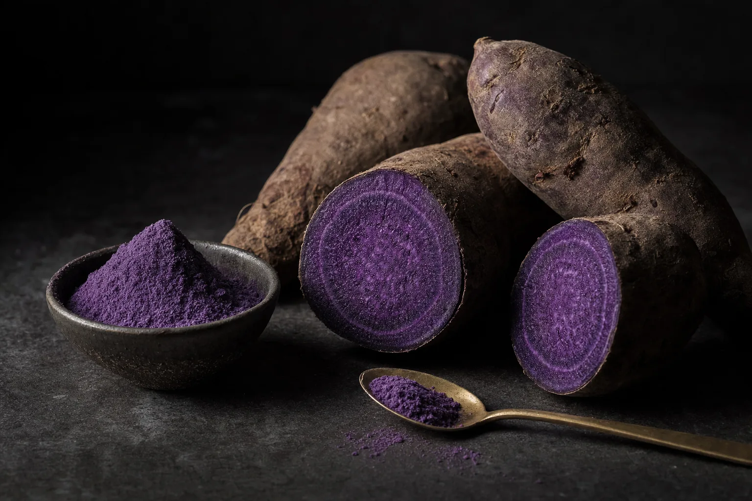 Violette Ube-Knolle, aufgeschnitten